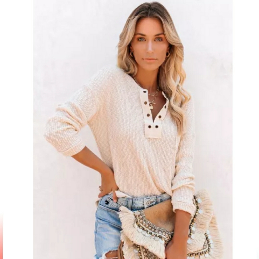 Apricot Cotton Knit Grommet Top